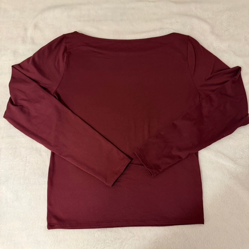Hollister Womens Long Sleeve Boat Neck Top Burgundy Wine Size L Slim Fit